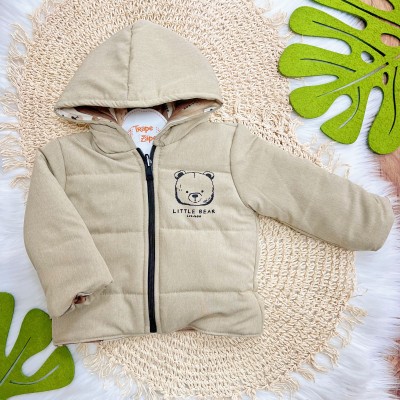 Jaqueta Little Bear Dupla Face Acolchoada com Capuz - Areia e Marrom